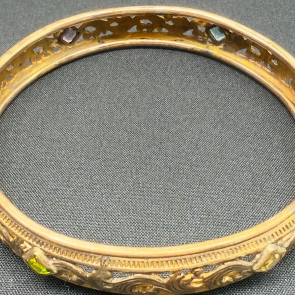 Vintage Filigree Gold and Glass Gem Bangle Bracelet Signed PB&R - Picture 3 of 9
